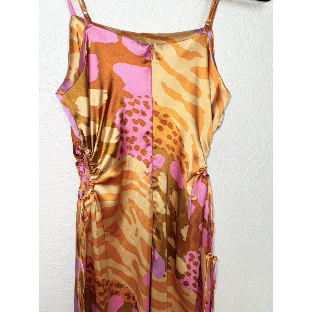 CHRISTIAN LACROIX Keyhole Satin Midi Dress Small Colorful Zipper Back Small P - Picture 10 of 14